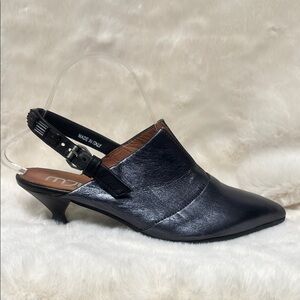 Mjus Black Leather Kitten Heel Mules
